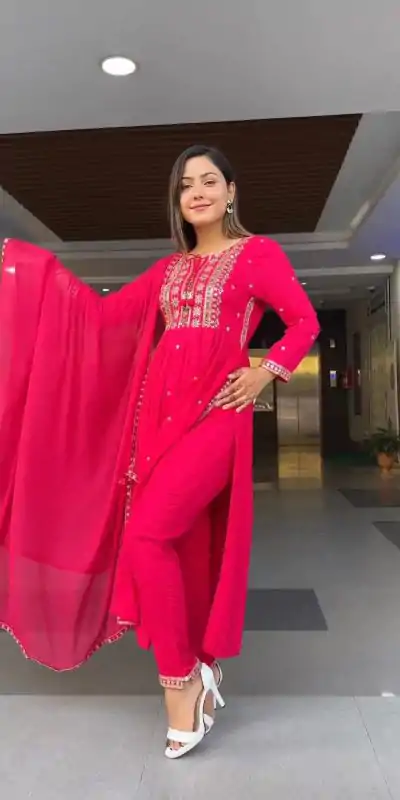 SRK 5039 Pink Color Georgette Embroidery Sequence Salwar Suit Casual, Wedding, Party, Festive, Events . Expected Delivery 4-6 Working Days @1999/- | Casual Suits, Creative suits, Designer Suits, Palazzo Suits, Party Wear Suits, Patiala Suits, Salwar suit, Straight Suits