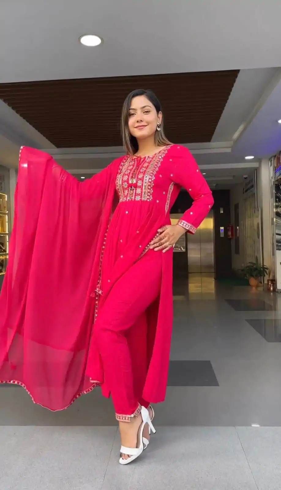 SRK 5039 Pink Color Georgette Embroidery Sequence Salwar Suit Casual, Wedding, Party, Festive, Events . Expected Delivery  4-6 Working Days @1999/- | Casual Suits, Creative suits, Designer Suits, Palazzo Suits, Party Wear Suits, Patiala Suits, Salwar suit, Straight Suits