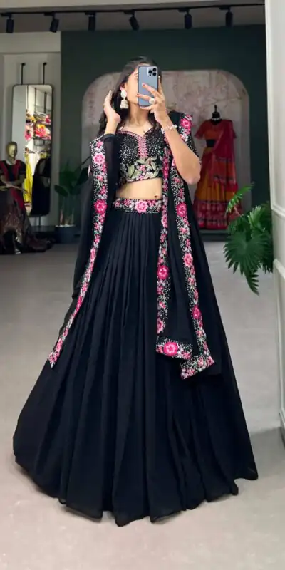 LNB 1403 Black Color Georgette Plain Embroidery Lehenga Choli Festive Party Wedding, Events etc. Delivery 4-6 Working Days @2999/- | Bollywood Lehenga, Creative Lehenga, Designer Lehenga, Embroidered Lehenga, Lehenga, Party Wear Lehenga