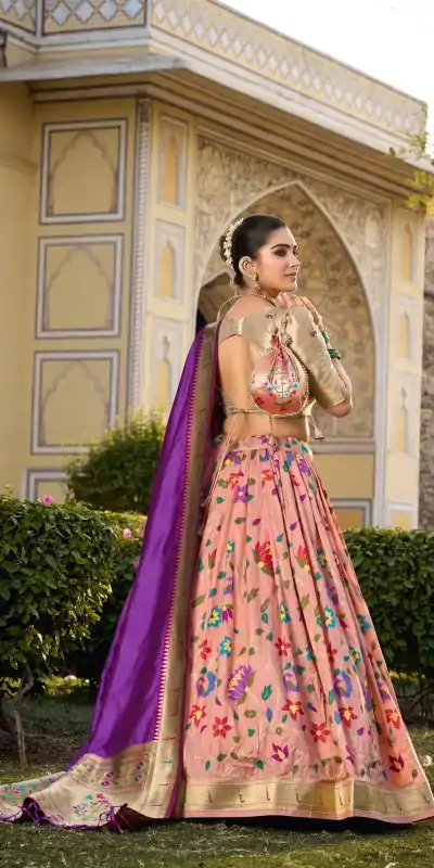 LNB 2021 Peach Jacquard Silk Weaving Zari Lehenga Choli Festive Party Wedding, Events etc. Delivery 4-6 Working Days @4099/- | Bollywood Lehenga, Creative Lehenga, Designer Lehenga, Embroidered Lehenga, Lehenga, Party Wear Lehenga