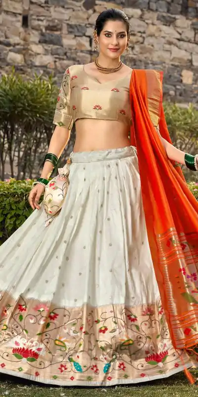 LNB 2021 White Jacquard Silk Weaving Zari Lehenga Choli Festive Party Wedding, Events etc. Delivery 4-6 Working Days @4099/- | Bollywood Lehenga, Creative Lehenga, Designer Lehenga, Embroidered Lehenga, Lehenga, Party Wear Lehenga