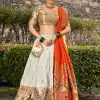 White Jacquard Silk Weaving Zari Lehenga Choli