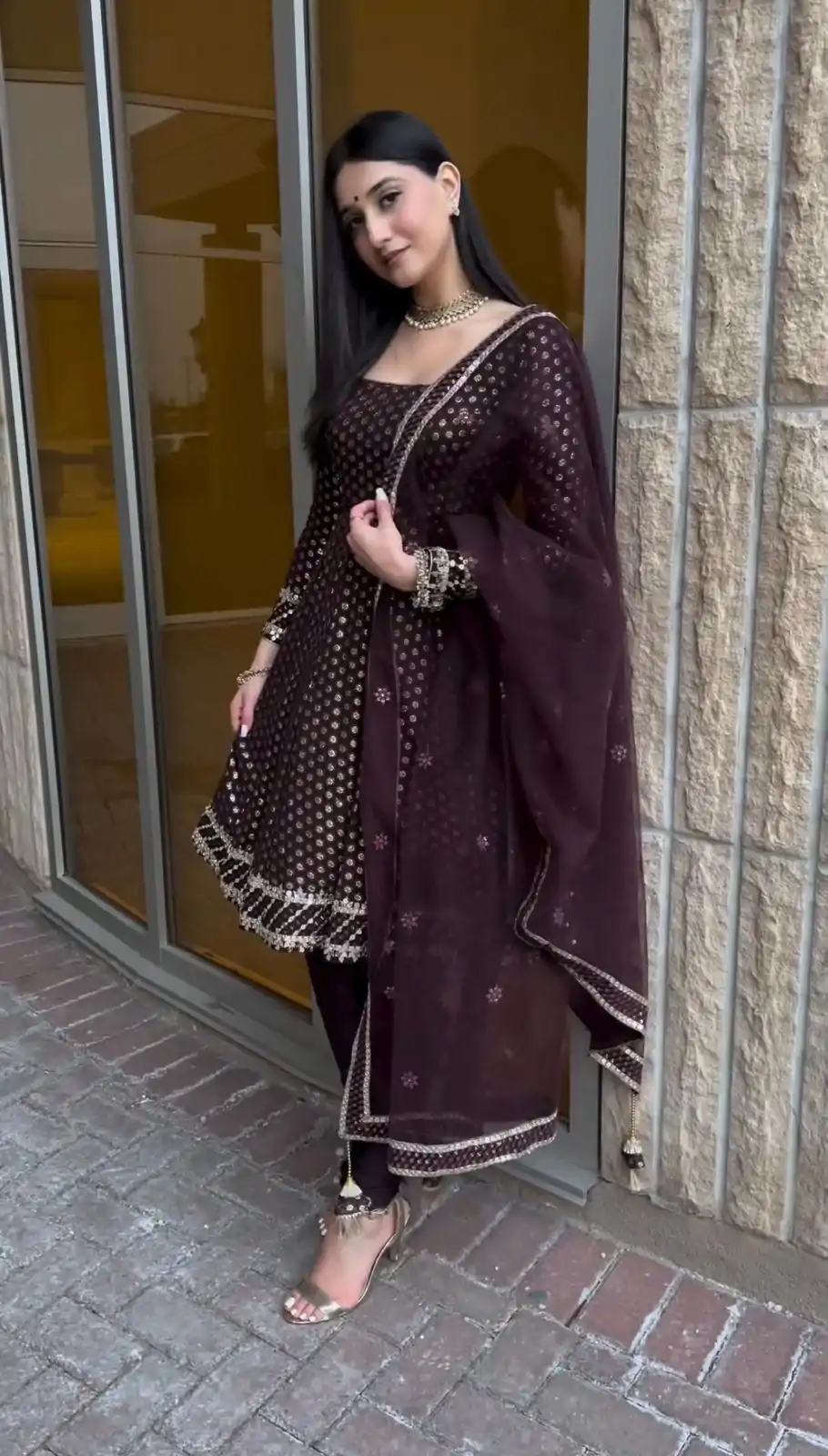 NF 1185 Brown Color Georgette Embroidery Sequence Salwar Suit Casual, Wedding, Party, Festive, Events . Expected Delivery  4-6 Working Days @2099 | Casual Suits, Creative suits, Designer Suits, Palazzo Suits, Party Wear Suits, Patiala Suits, Salwar suit, Straight Suits