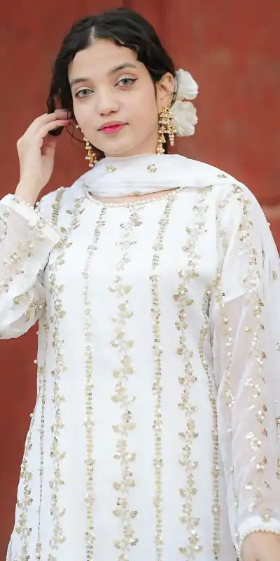 SRK 5121 White Color Georgette Heavy Sequence Embroidery Salwar Suit Wedding, Party, Festive, Events Expected Delivery 4-6 Working Days @ 1899/- | Jump Suits, Casual Suits, Creative suits, Designer Suits, Palazzo Suits, Party Wear Suits, Patiala Suits, Salwar suit, Straight Suits