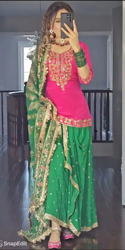 NF 1226 Pink & Green Color Georgette Embroidery Salwar Suit Casual, Wedding, Party, Festive, Events . Expected Delivery 4-6 Working Days @2199 | Casual Suits, Creative suits, Designer Suits, Palazzo Suits, Party Wear Suits, Patiala Suits, Salwar suit, Straight Suits