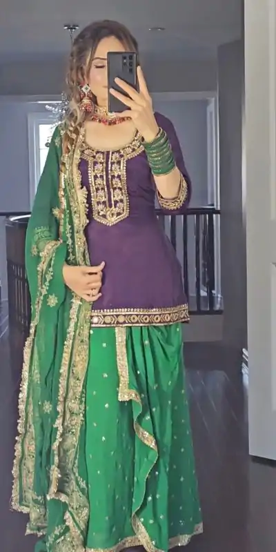 NF 1226 Purple & Green Color Georgette Embroidery Salwar Suit Casual, Wedding, Party, Festive, Events . Expected Delivery 4-6 Working Days @2199 | Casual Suits, Creative suits, Designer Suits, Palazzo Suits, Party Wear Suits, Patiala Suits, Salwar suit, Straight Suits
