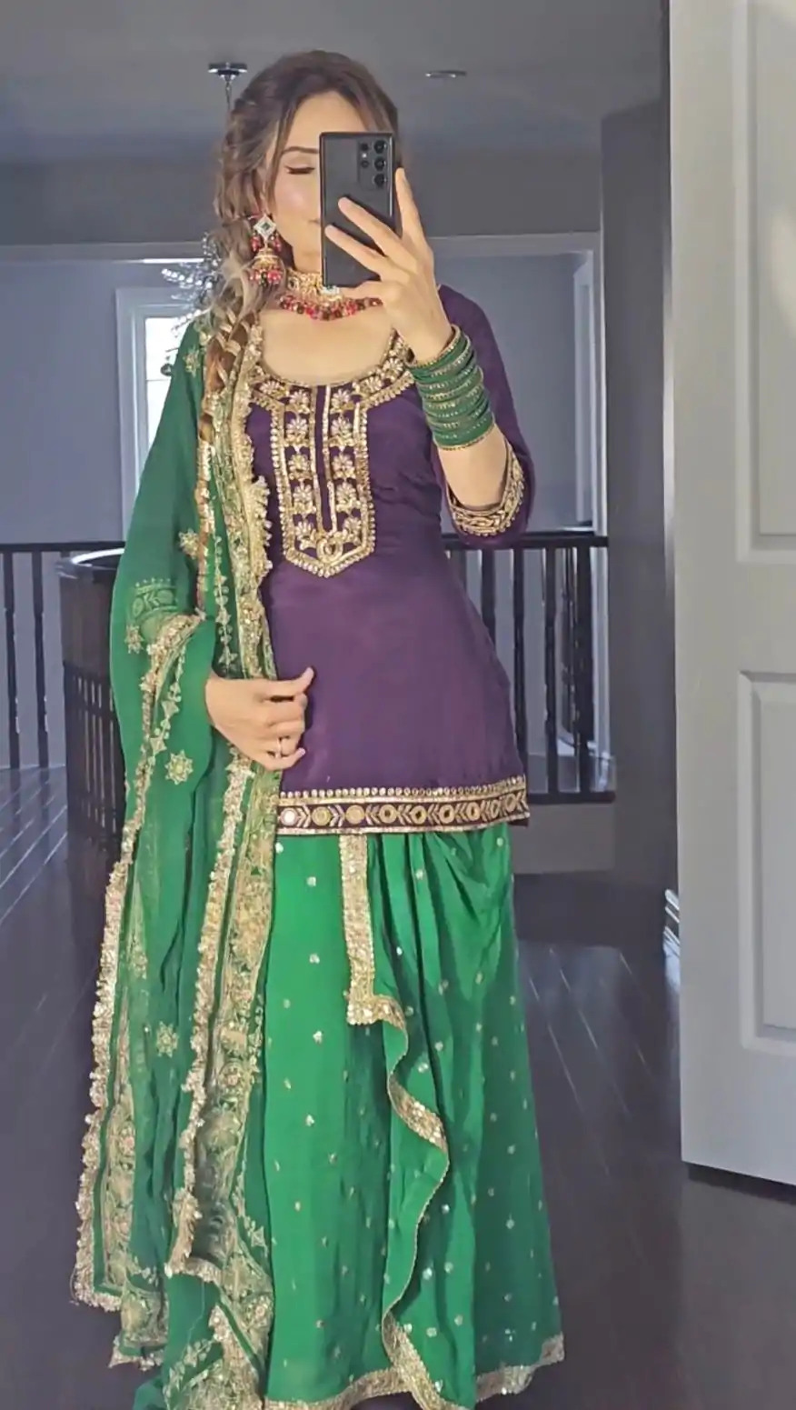 NF 1226 Purple & Green Color Georgette Embroidery Salwar Suit Casual, Wedding, Party, Festive, Events . Expected Delivery  4-6 Working Days @2199 | Casual Suits, Creative suits, Designer Suits, Palazzo Suits, Party Wear Suits, Patiala Suits, Salwar suit, Straight Suits