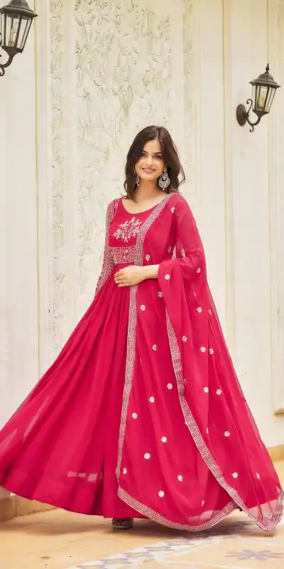 Ram 025 Pink Color Georgette Sequence Embroidery Gown Casual, Wedding, Festive, Events Expected Delivery 4-6 Working Days @1999/- | Bollywood Gowns, Creative Gowns, Designer Gowns, Embroidered Gowns, Gowns, Party Wear Gowns