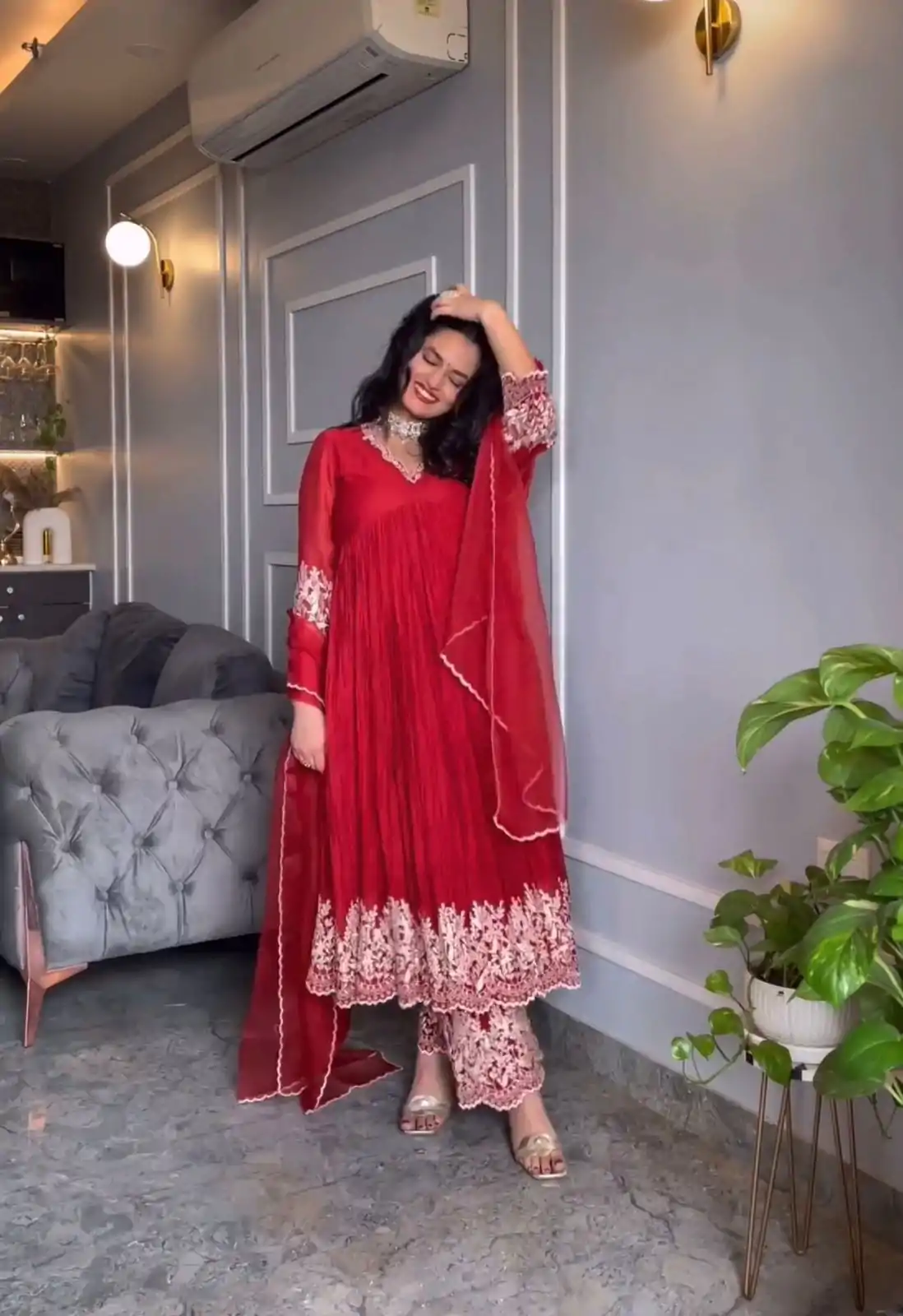 NF 1205 Red Color Chinon Silk Embroidery Salwar Suit Casual, Wedding, Party, Festive, Events . Expected Delivery 4-6 Working Days @2149 | Casual Suits, Creative suits, Designer Suits, Palazzo Suits, Party Wear Suits, Patiala Suits, Salwar suit, Straight Suits