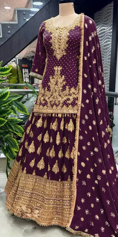 NSR 806 Wine Color Pure Chinnon Silk Embroidery Lehenga Choli Casual, Party Festive, Events Etc. Expected Delivery 4-6 Working Days @2199/- | Bollywood Lehenga, Creative Lehenga, Designer Lehenga, Embroidered Lehenga, Lehenga, Party Wear Lehenga, Straight Suits