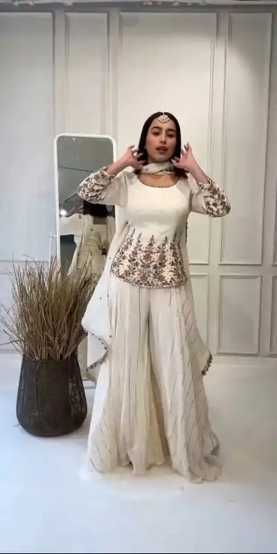NSR 789 White Color Heavy Georgette Embroidery Salwar Suit Casual, Party Festive, Events Etc. Expected Delivery 4-6 Working Days @2099/ | Jump Suits, Casual Suits, Creative suits, Designer Suits, Palazzo Suits, Party Wear Suits, Patiala Suits, Salwar suit, Straight Suits
