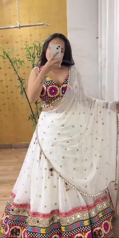 PC N04 White Color Georgette Heavy Gamathi Work Lehenga Choli Casual, Party Wear, Events, Festivals Wear Expected Delivery 4-6 Working Days @2629/- | Bollywood Lehenga, Creative Lehenga, Designer Lehenga, Embroidered Lehenga, Lehenga, Party Wear Lehenga