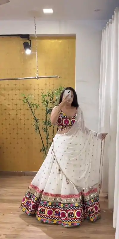 PC N04 White Color Georgette Heavy Gamathi Work Lehenga Choli Casual, Party Wear, Events, Festivals Wear Expected Delivery 4-6 Working Days @2629/- | Bollywood Lehenga, Creative Lehenga, Designer Lehenga, Embroidered Lehenga, Lehenga, Party Wear Lehenga