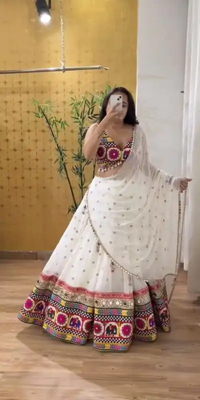 PC N04 White Color Georgette Heavy Gamathi Work Lehenga Choli Casual, Party Wear, Events, Festivals Wear Expected Delivery 4-6 Working Days @2629/- | Bollywood Lehenga, Creative Lehenga, Designer Lehenga, Embroidered Lehenga, Lehenga, Party Wear Lehenga