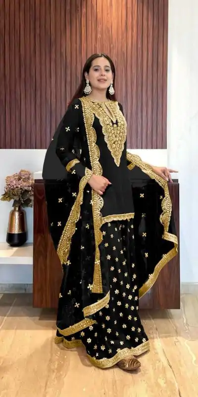 NSR 784 Black Color Georgette Embroidery Sequence Mirror Hand Work Salwar Suit Casual, Party Festive, Events Etc. Expected Delivery 4-6 Working Days @2050/ | Jump Suits, Casual Suits, Creative suits, Designer Suits, Palazzo Suits, Party Wear Suits, Patiala Suits, Salwar suit, Straight Suits