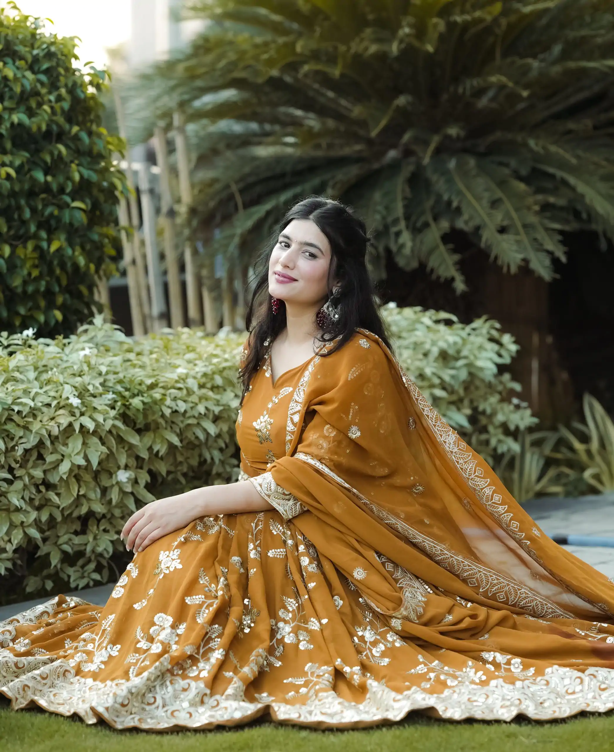 NF 1227 Mustard Color Georgette Embroidery Sequence Salwar Suit Casual, Wedding, Party, Festive, Events . Expected Delivery 4-6 Working Days @2449 | Anarkali Suits, Bollywood Anarkali, Creative-Anarkali, Designer Anarkali, Embroidered Anarkali, Party Wear Anarkali