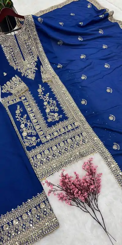 SRK 5146 Blue Color Pure Chinnon Silk Embroidery Coding Dori Salwar Suit Wedding, Party, Festive, Events Expected Delivery 4-6 Working Days @ 2199/- | Jump Suits, Casual Suits, Creative suits, Designer Suits, Palazzo Suits, Party Wear Suits, Patiala Suits, Salwar suit, Straight Suits