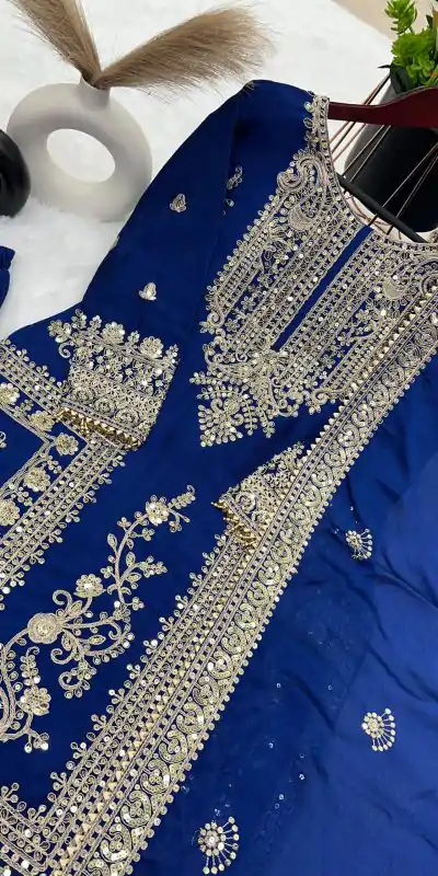 SRK 5146 Blue Color Pure Chinnon Silk Embroidery Coding Dori Salwar Suit Wedding, Party, Festive, Events Expected Delivery 4-6 Working Days @ 2199/- | Jump Suits, Casual Suits, Creative suits, Designer Suits, Palazzo Suits, Party Wear Suits, Patiala Suits, Salwar suit, Straight Suits