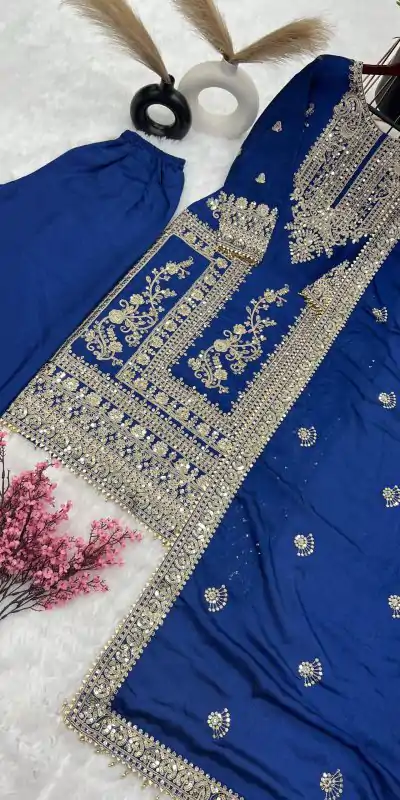 SRK 5146 Blue Color Pure Chinnon Silk Embroidery Coding Dori Salwar Suit Wedding, Party, Festive, Events Expected Delivery 4-6 Working Days @ 2199/- | Jump Suits, Casual Suits, Creative suits, Designer Suits, Palazzo Suits, Party Wear Suits, Patiala Suits, Salwar suit, Straight Suits