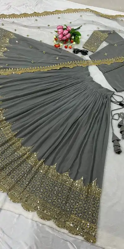 ZF 204 Cement Color Faux Georgette Heavy Embroidery Sequence Work Lehenga Choli Wedding, Party, Events Etc. Expected Delivery 4-6 Working Days 1899/- | Bollywood Lehenga, Creative Lehenga, Designer Lehenga, Embroidered Lehenga, Lehenga, Party Wear Lehenga