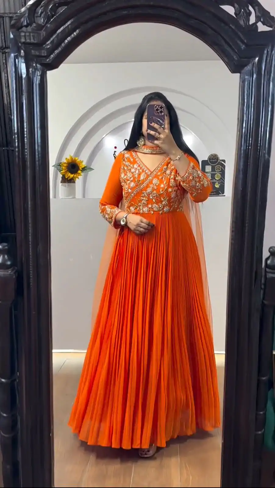 PC 421 Orange Color Fox Georgette Embroidery Sequence Gown Casual, Party Wear, Events, Festivals Wear Expected Delivery 4-6 Working Days @1629/- | Bollywood Gowns, Creative Gowns, Designer Gowns, Embroidered Gowns, Gowns, Party Wear Gowns