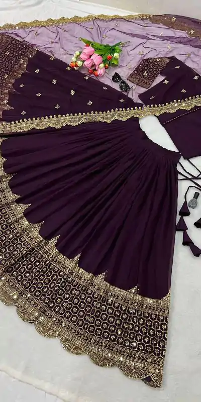 ZF 204 Purple Color Faux Georgette Heavy Embroidery Sequence Work Lehenga Choli Wedding, Party, Events Etc. Expected Delivery 4-6 Working Days 1899/- | Bollywood Lehenga, Creative Lehenga, Designer Lehenga, Embroidered Lehenga, Lehenga, Party Wear Lehenga
