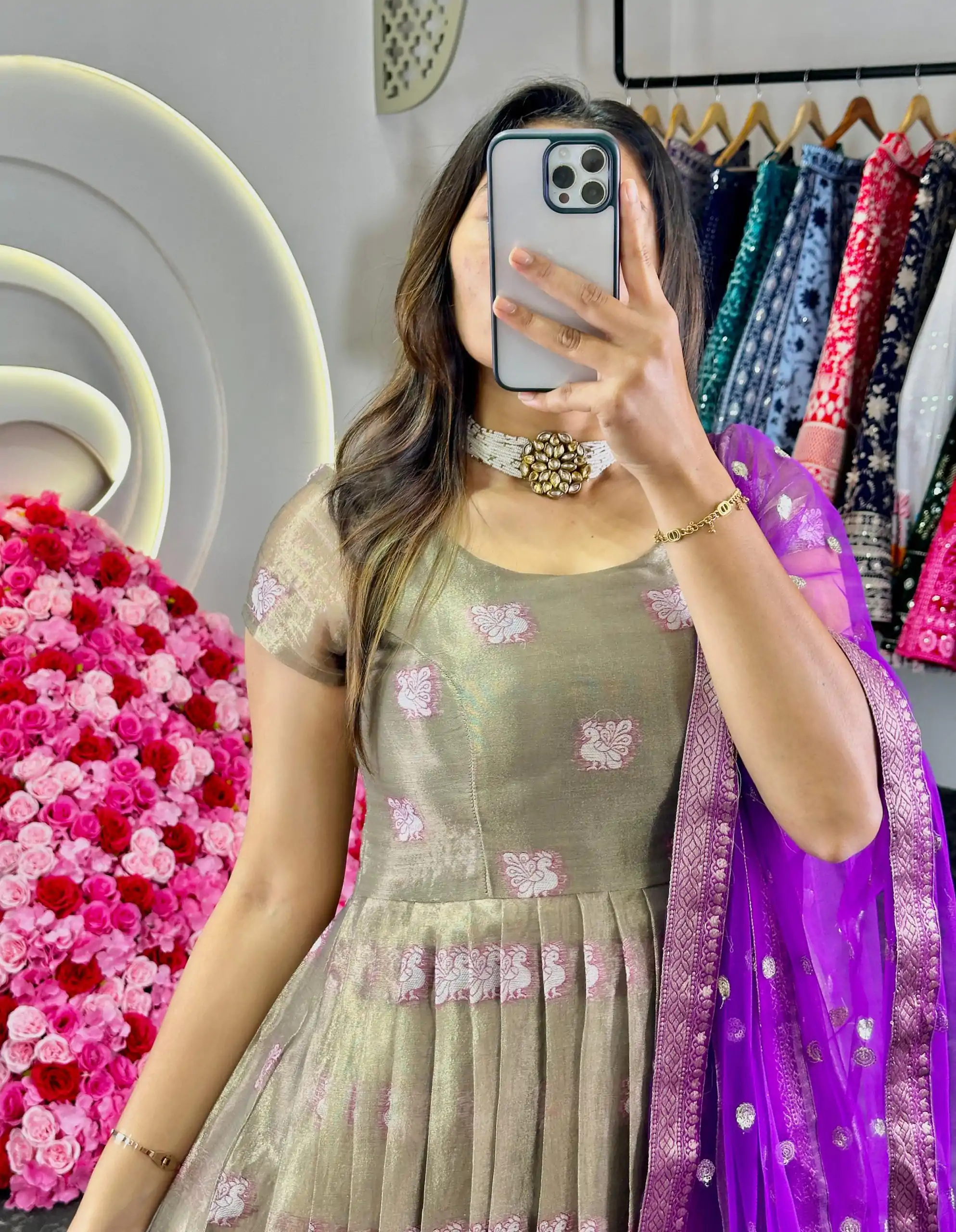 KD 8074 Purple Color Kota Silk Weaving Jacquard With Koti Gown Casual, Party, Wedding, Festive, Events Etc. Expected Delivery 4-6 Working Days @2099/- Only | Bollywood Gowns, Creative Gowns, Designer Gowns, Embroidered Gowns, Gowns, Party Wear Gowns