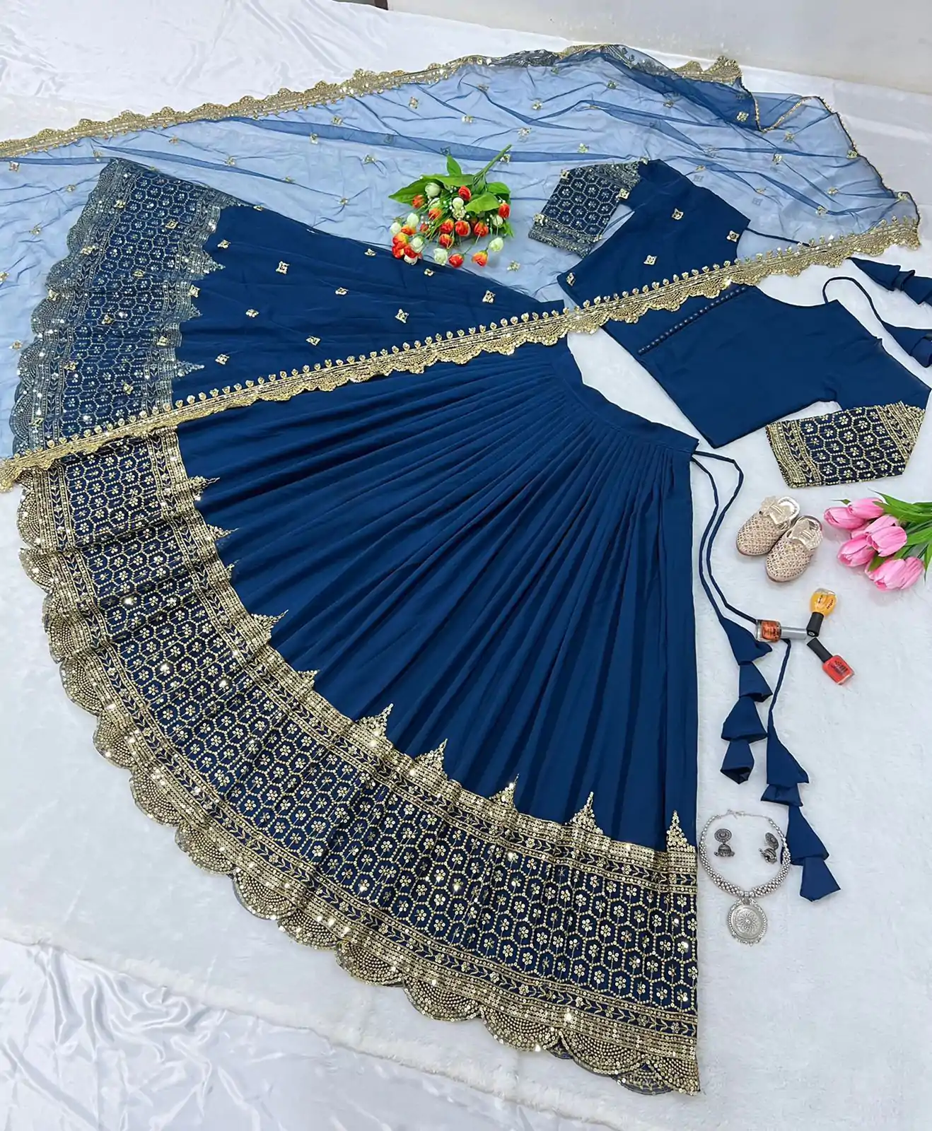ZF 204 Royal Blue Color Faux Georgette Heavy Embroidery Sequence Work Lehenga Choli Wedding, Party, Events Etc. Expected Delivery 4-6 Working Days 1899/- | Bollywood Lehenga, Creative Lehenga, Designer Lehenga, Embroidered Lehenga, Lehenga, Party Wear Lehenga