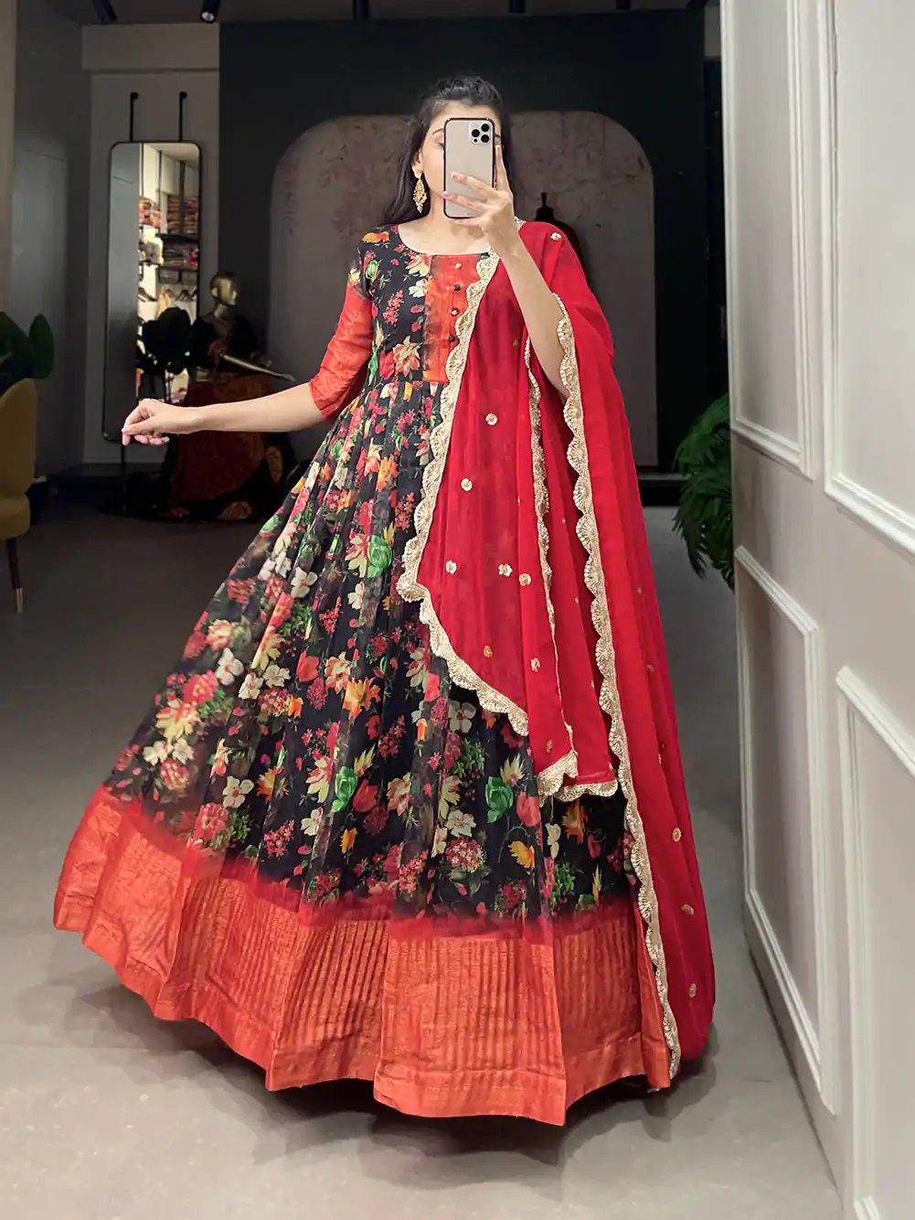 YNF 5022 Black Color Soft Chanderi Printed Weaving Work Gown Casual, Wedding, Festive, Events, Designer Party Wear, Delivery 4-6 Working Days @1899 | Bollywood Gowns, Creative Gowns, Designer Gowns, Embroidered Gowns, Gowns, Party Wear Gowns