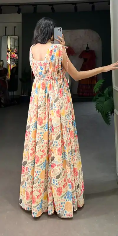 YNF 5015 Mustard Color Georgette Floral printed Gown Casual, Wedding, Festive, Events, Designer Party Wear, Delivery 4-6 Working Days @1649 | Bollywood Gowns, Creative Gowns, Designer Gowns, Embroidered Gowns, Gowns, Party Wear Gowns