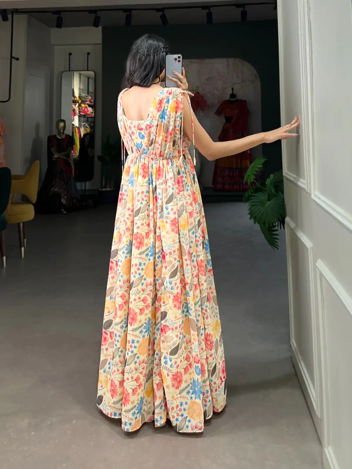 YNF 5015 Mustard Color Georgette Floral printed Gown Casual, Wedding, Festive, Events, Designer Party Wear, Delivery 4-6 Working Days @1649 | Bollywood Gowns, Creative Gowns, Designer Gowns, Embroidered Gowns, Gowns, Party Wear Gowns
