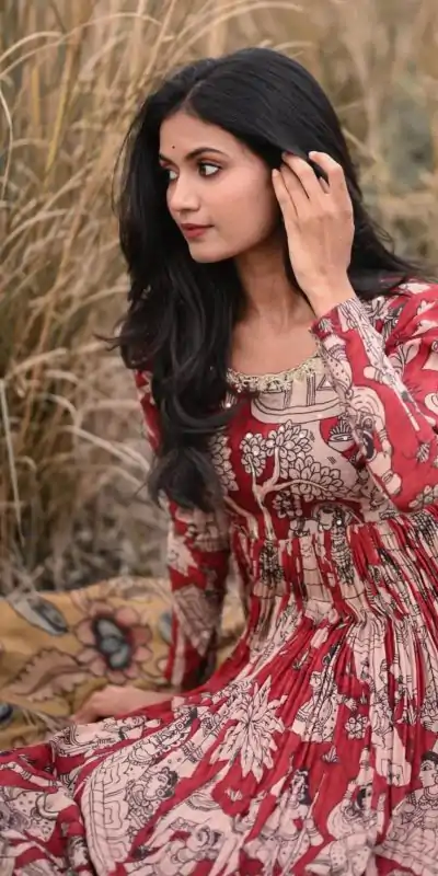 PC 363 Red Color Chant Crepe Kalamkari printed Work Gown Casual, Party Wear, Events, Festivals Wear Etc. Expected Delivery 4-6 Working Days @2029/- | Bollywood Gowns, Creative Gowns, Designer Gowns, Embroidered Gowns, Gowns, Party Wear Gowns