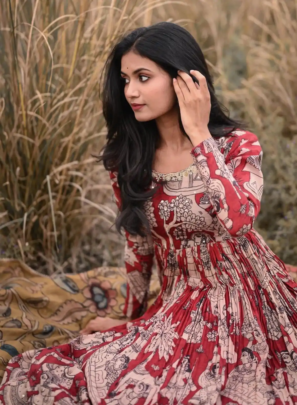 PC 363 Red Color Chant Crepe Kalamkari printed Work Gown Casual, Party Wear, Events, Festivals Wear Etc. Expected Delivery 4-6 Working Days @2029/- | Bollywood Gowns, Creative Gowns, Designer Gowns, Embroidered Gowns, Gowns, Party Wear Gowns