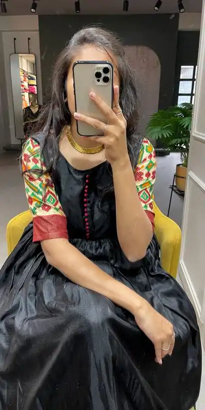 YNF 5033 Black Color Dola Silk Printed Foil Work Gown Casual, Wedding, Festive, Events, Designer Party Wear, Delivery 4-6 Working Days @1749 | Bollywood Gowns, Creative Gowns, Designer Gowns, Embroidered Gowns, Gowns, Party Wear Gowns