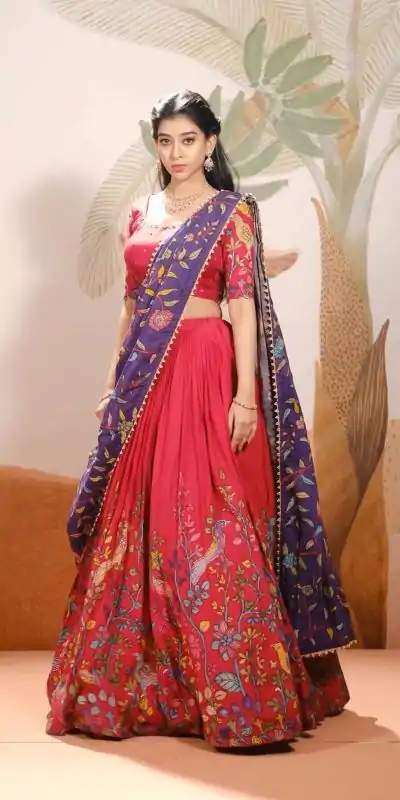 PC 376 Red Color Chant Crepe Kalamkari Printed Lehenga Choli Casual, Party Wear, Events, Festivals Wear Expected Delivery 4-6 Working Days @2099/- | Bollywood Lehenga, Creative Lehenga, Designer Lehenga, Embroidered Lehenga, Lehenga, Party Wear Lehenga