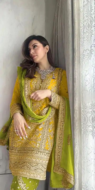 SSR 447 Yellow Color Georgette Embroidery Salwar Suit Wedding, Party, Festive, Events Expected Delivery 4-6 Working Days @ 2249/- Only | Casual Suits, Creative suits, Designer Suits, Party Wear Suits, Salwar suit, Straight Suits