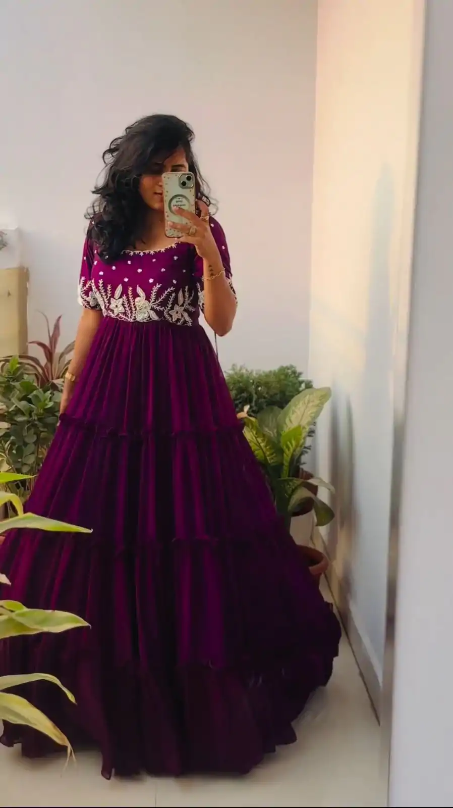 PC 378 Purple Color Fox Georgette Embroidery Thread Gown Casual, Party Wear, Events, Festivals Wear Etc. Expected Delivery 4-6 Working Days @1849/- | Bollywood Gowns, Creative Gowns, Designer Gowns, Embroidered Gowns, Gowns, Party Wear Gowns