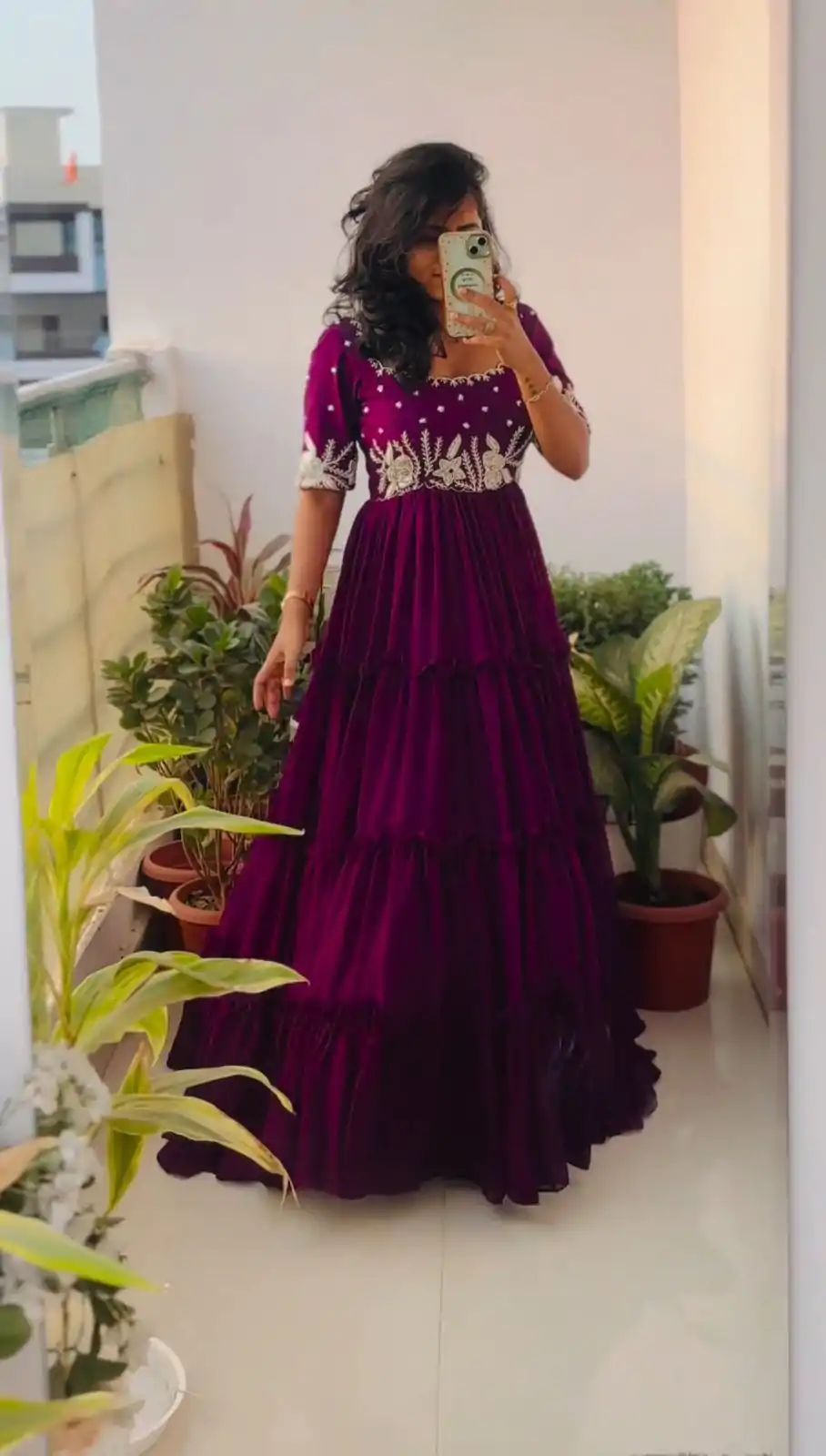 PC 378 Purple Color Fox Georgette Embroidery Thread Gown Casual, Party Wear, Events, Festivals Wear Etc. Expected Delivery 4-6 Working Days @1849/- | Bollywood Gowns, Creative Gowns, Designer Gowns, Embroidered Gowns, Gowns, Party Wear Gowns
