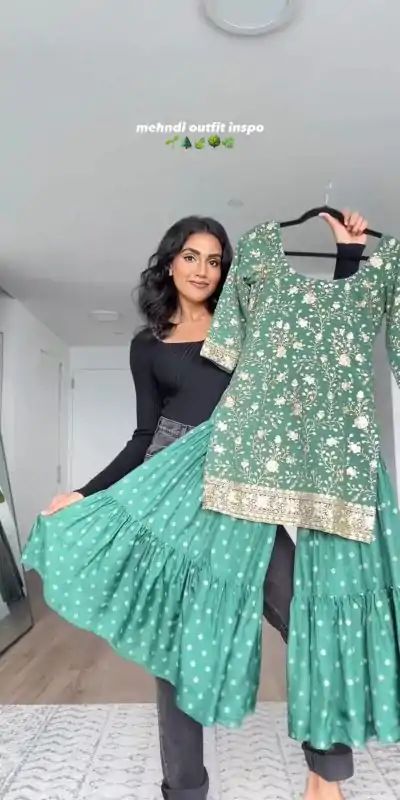 KD 1351 Green Color Satin Thread Sequence Digital Print Salwar Suit Casual, Party, Wedding, Festive, Events Etc. Expected Delivery 4-6 Working Days @2099/- | Casual Suits, Creative suits, Designer Suits, Palazzo Suits, Party Wear Suits, Patiala Suits, Salwar suit, Straight Suits