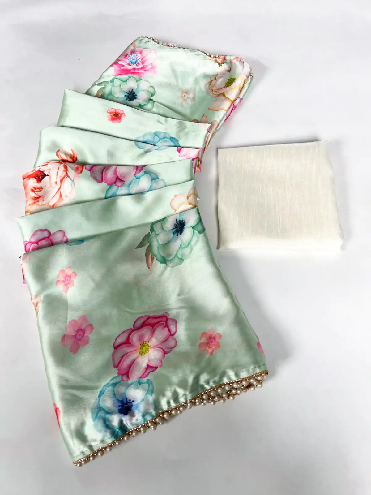 YNF 7028 Pista Color Satin Silk Floral Printed Lace Border Work Saree Casual Party Wear, Wedding, Events Etc. Expected Delivery 4-6 Working Days @1599/- | Bollywood Sarees, Creative Sarees, Designer Sarees, Embroidered Sarees, Ethnic Saree, Modern Digital sarees, Party Wear Sarees, Sarees