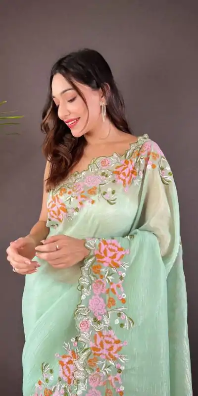 BT 3117 Light Green Color Soft Glossy Silk Embroidery Saree Casual, Party Wear, Traditional Wear, Wedding Wear, Events Etc.@1999/- | Bollywood Sarees, Creative Sarees, Designer Sarees, Ethnic Saree, Modern Digital sarees, Party Wear Sarees, Sarees