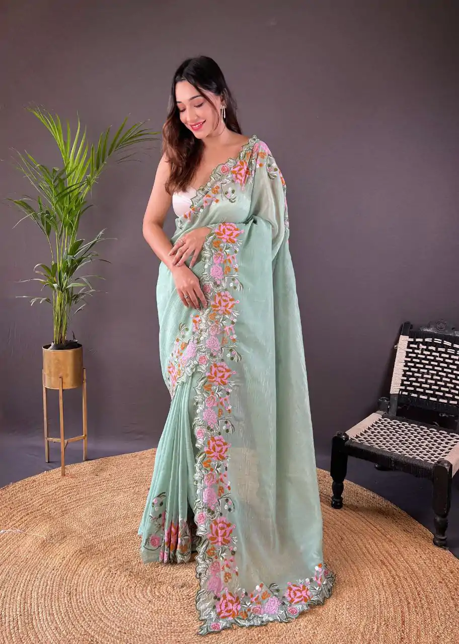 BT 3117 Light Green Color Soft Glossy Silk Embroidery Saree Casual, Party Wear, Traditional Wear, Wedding Wear, Events Etc.@1999/- | Bollywood Sarees, Creative Sarees, Designer Sarees, Ethnic Saree, Modern Digital sarees, Party Wear Sarees, Sarees