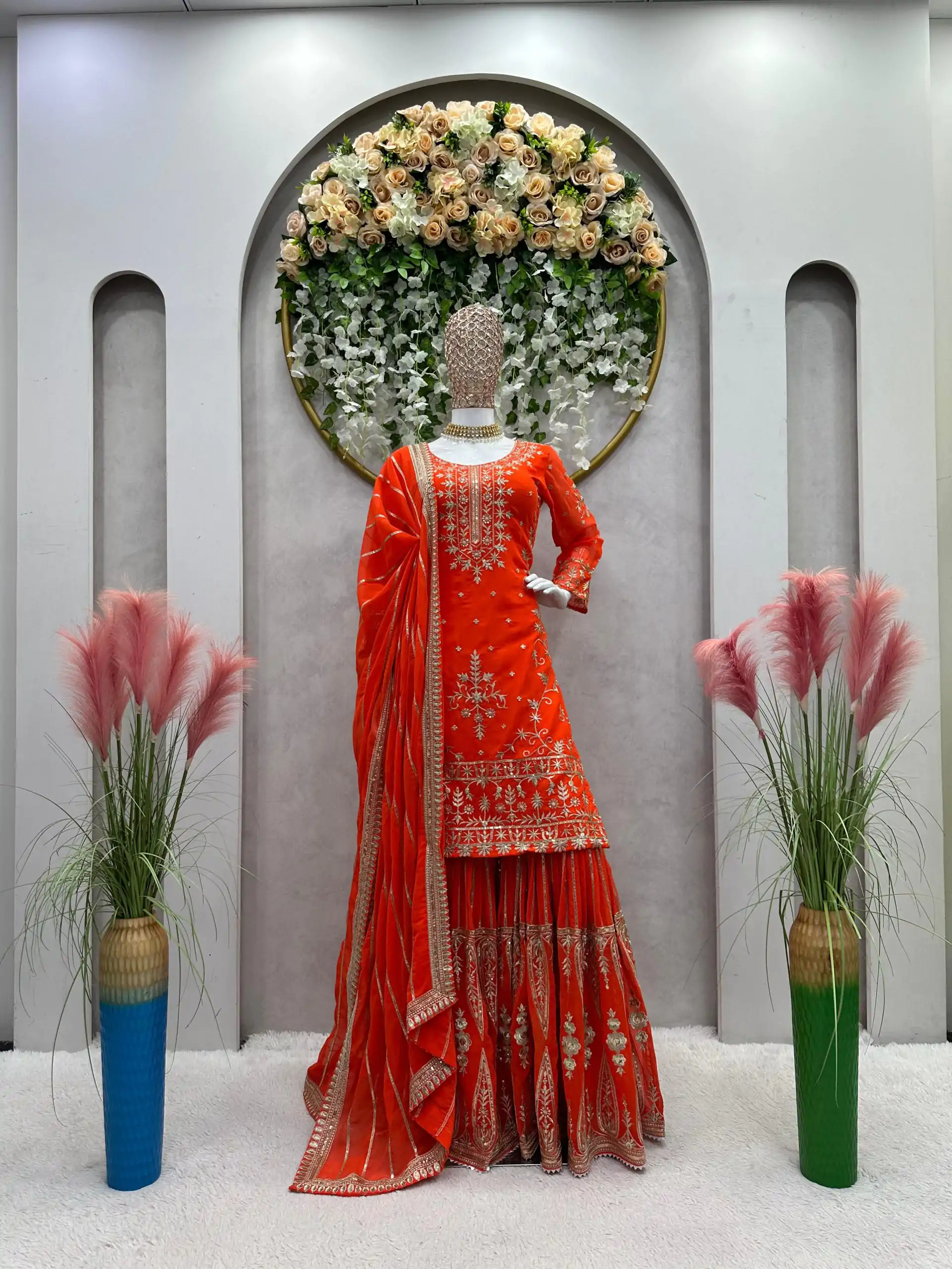 RTC 5723 Orange Color Georgette Thread Sequence Salwar Suit Wedding, Party, Festive, Events Etc. Expected Delivery 4-6 Working Days @2549/- | Jump Suits, Casual Suits, Creative suits, Designer Suits, Palazzo Suits, Party Wear Suits, Patiala Suits, Salwar suit, Straight Suits