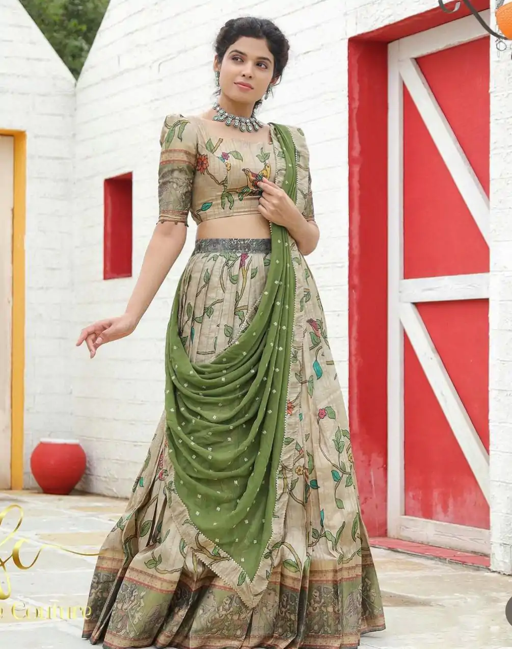 PC 337 Chiku Color Malhari Silk Kalamkari Printed Lehenga Choli Casual, Party Wear, Events, Festivals Wear Expected Delivery 4-6 Working Days @2099/- | Bollywood Lehenga, Creative Lehenga, Designer Lehenga, Embroidered Lehenga, Lehenga, Party Wear Lehenga