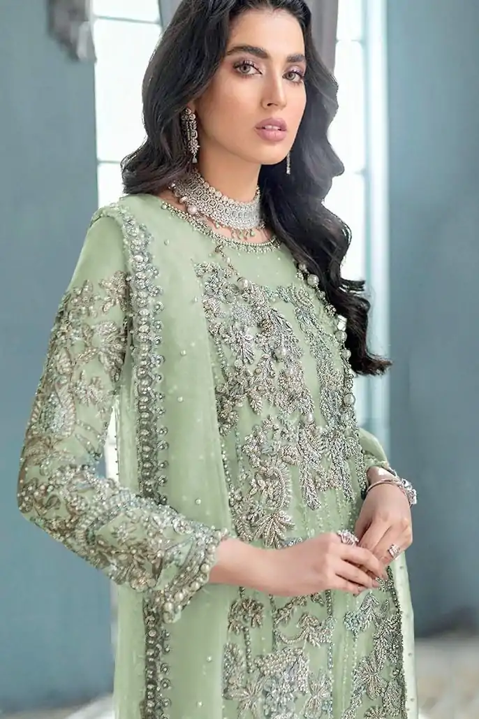 FC MARIA 1032 Light Green Color Organza Embroidery Sequence Salwar Suit Wedding, Party, Festive events, etc.  Expected Delivery  4-6 Working Days @2099/- | Jump Suits, Casual Suits, Creative suits, Designer Suits, Palazzo Suits, Party Wear Suits, Patiala Suits, Salwar suit, Straight Suits