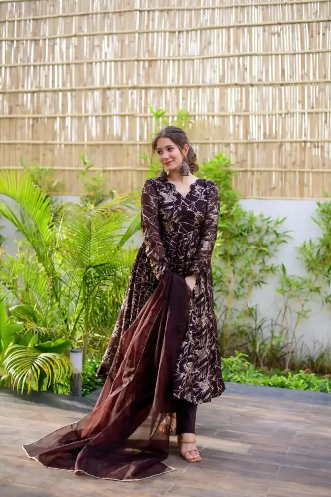 RTC 5529 Coffee Color Georgette Digital Printed Salwar Suit Wedding, Party, Festive, Events Etc. Expected Delivery 4-6 Working Days @1499/- | Jump Suits, Casual Suits, Creative suits, Designer Suits, Palazzo Suits, Party Wear Suits, Patiala Suits, Salwar suit, Straight Suits