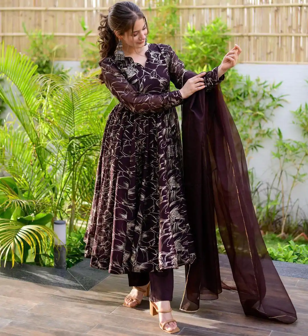 RTC 5529 Coffee Color Georgette Digital Printed Salwar Suit Wedding, Party, Festive, Events Etc. Expected Delivery 4-6 Working Days @1499/- | Jump Suits, Casual Suits, Creative suits, Designer Suits, Palazzo Suits, Party Wear Suits, Patiala Suits, Salwar suit, Straight Suits