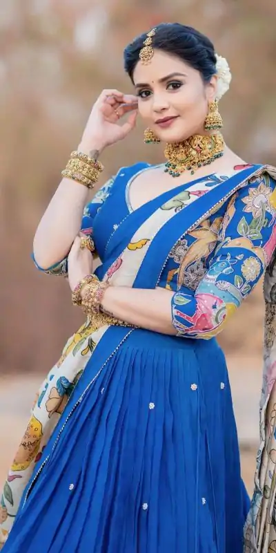 PC 357 Blue Color Chant Crepe Kalamkari Printed Lehenga Choli Casual, Party Wear, Events, Festivals Wear Expected Delivery 4-6 Working Days @2099/- | Bollywood Lehenga, Creative Lehenga, Designer Lehenga, Embroidered Lehenga, Lehenga, Party Wear Lehenga