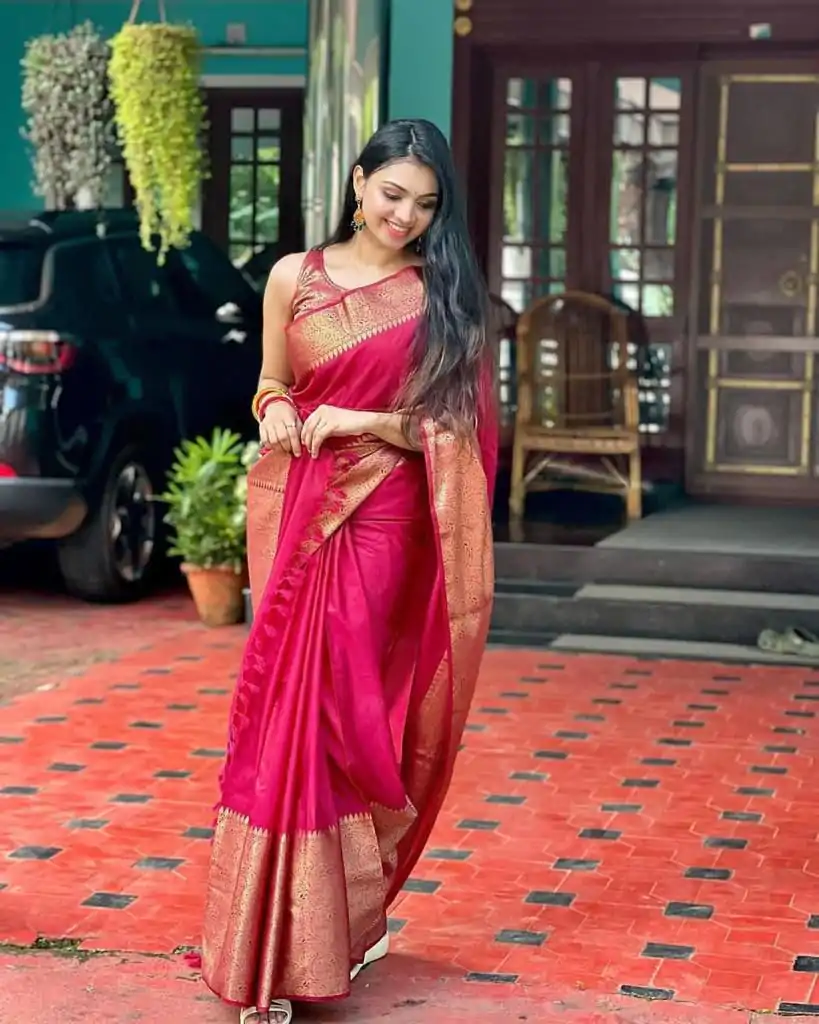 KP 3042 Pink Color Soft Lichi Silk Jacquard On All Over Saree Casual, Party Wear, Wedding, Events Etc. Expected Delivery 4-6 Working Days @1349/- | Bollywood Sarees, Creative Sarees, Designer Sarees, Embroidered Sarees, Ethnic Saree, Modern Digital sarees, Party Wear Sarees, Sarees