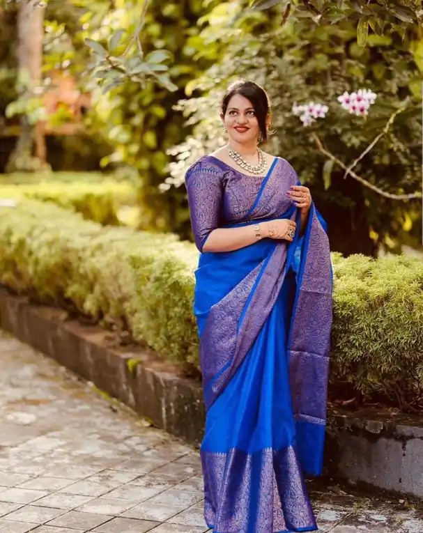 KP 3042 Royal Blue Color Soft Lichi Silk Jacquard On All Over Saree Casual, Party Wear, Wedding, Events Etc. Expected Delivery 4-6 Working Days @1349/- | Bollywood Sarees, Creative Sarees, Designer Sarees, Embroidered Sarees, Ethnic Saree, Modern Digital sarees, Party Wear Sarees, Sarees